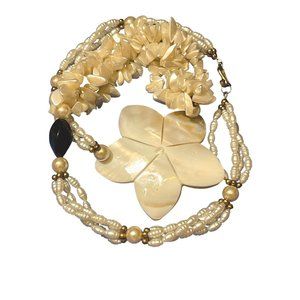Vintage Carved Mother of Pearl Starfish Pendant & Multi-strand Pearl Necklace